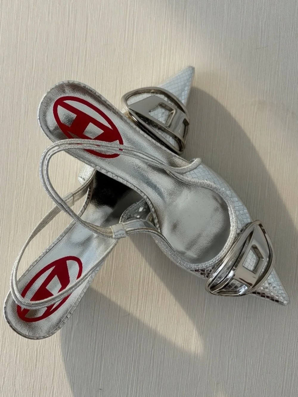 Vintage Diesel Y2K Silver Slingback Heels EU 38